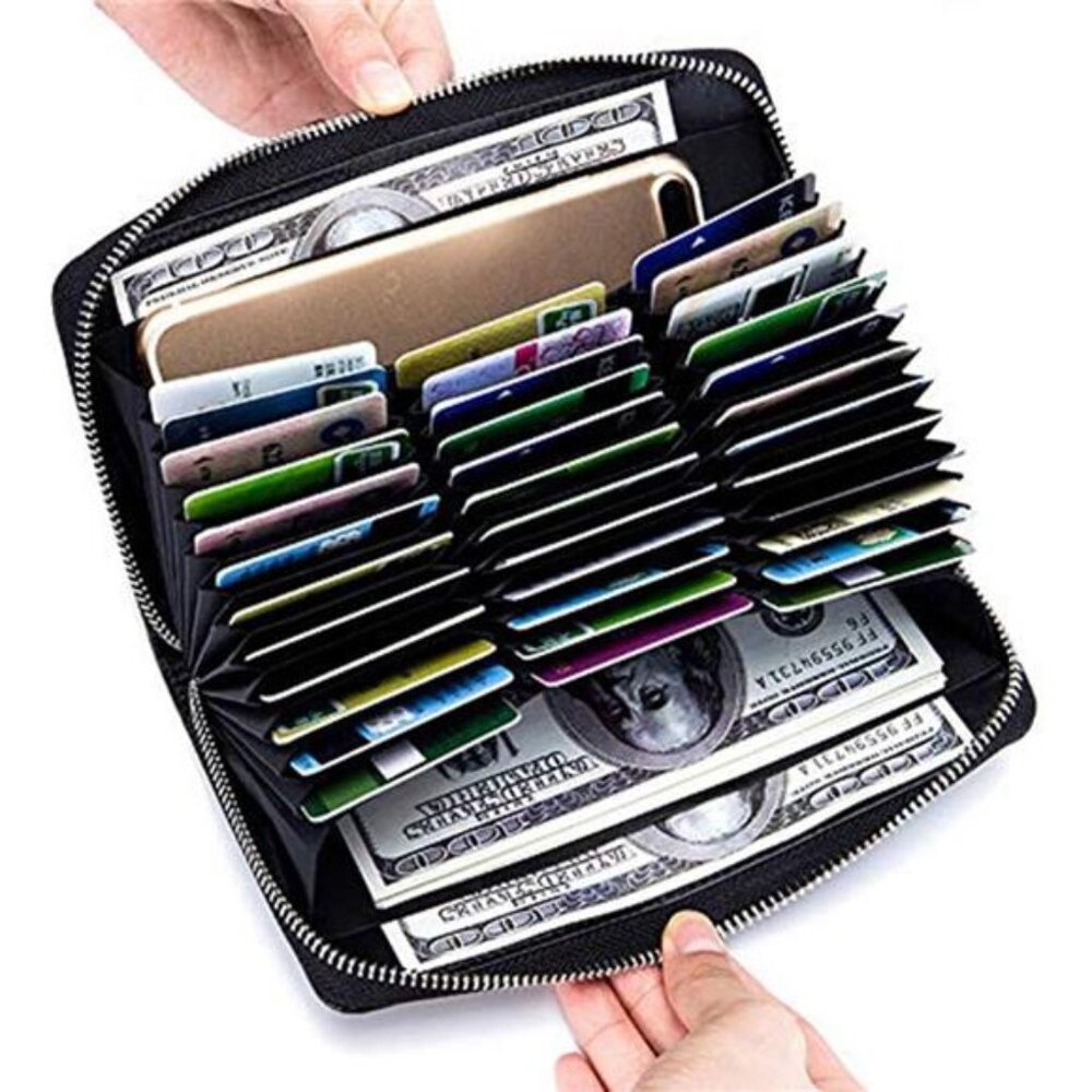Large Capacity Credit Card Wallet -Leather Secure RFID Wallet for Women 36 Slots